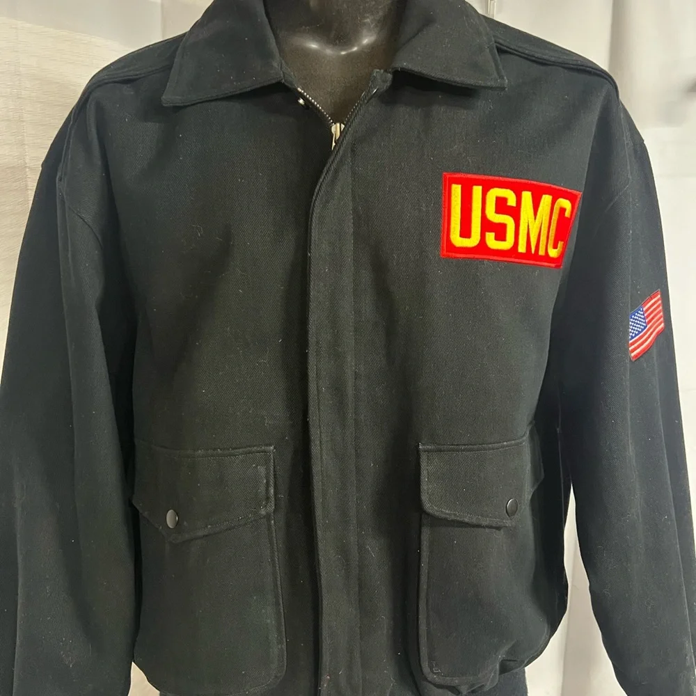 United States Marine Corps Black Bomber Jacket - Picture 2 of 9